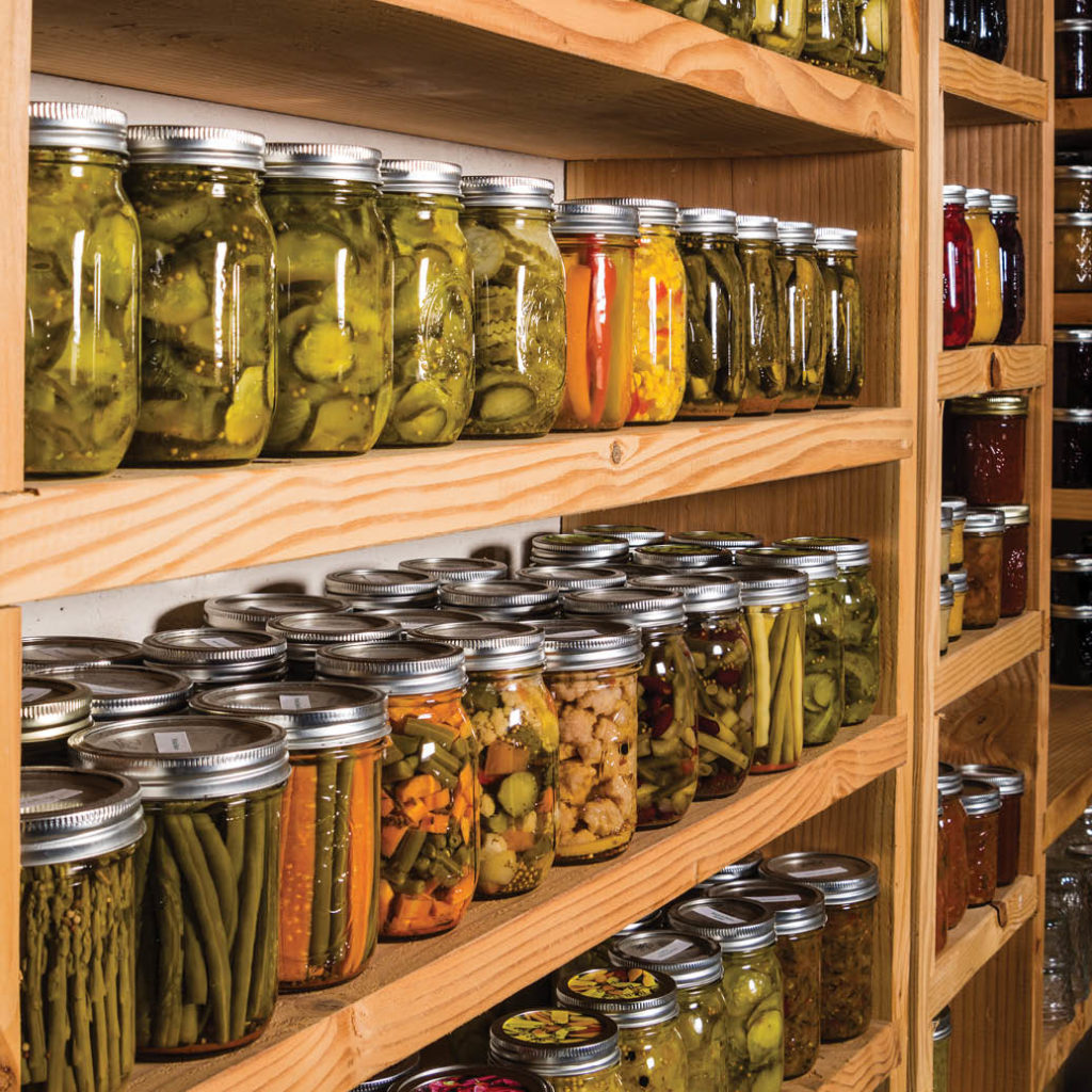 shelves of canned food