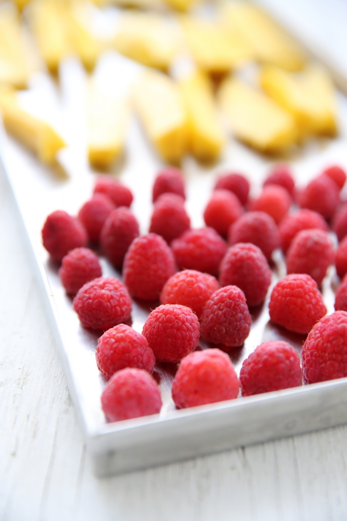 raspberries on a tray