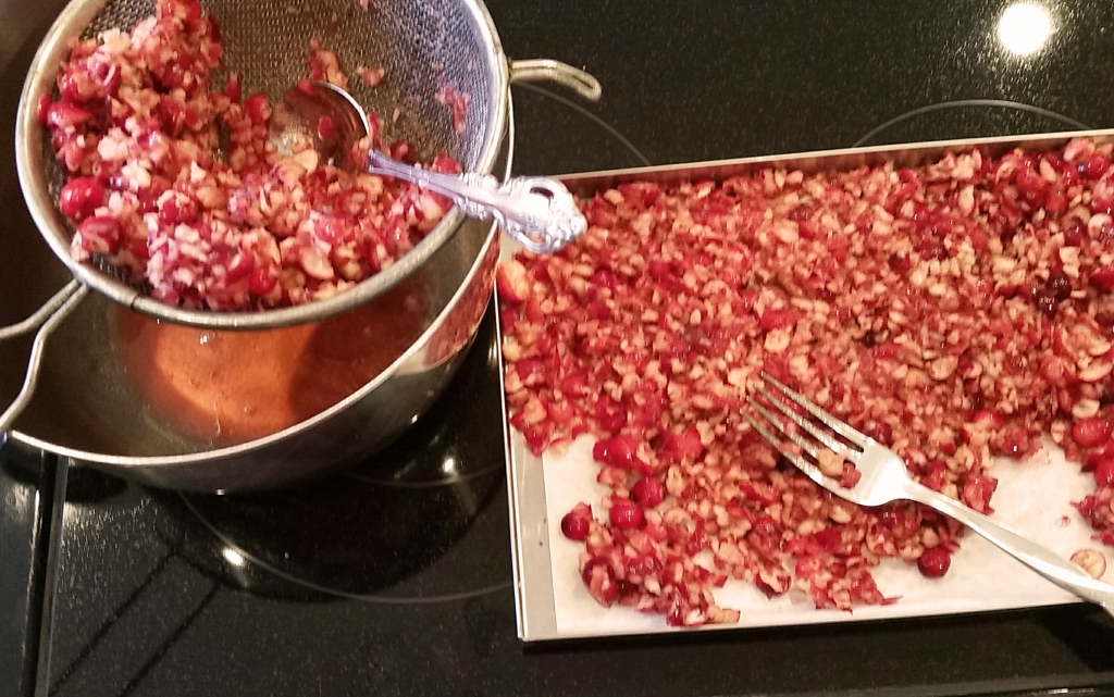 cranberries being prepared for freeze drying