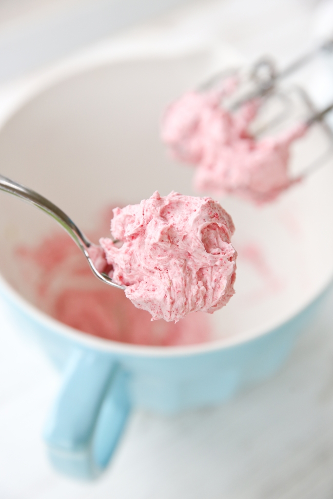 frosting with freeze dried raspberry powder