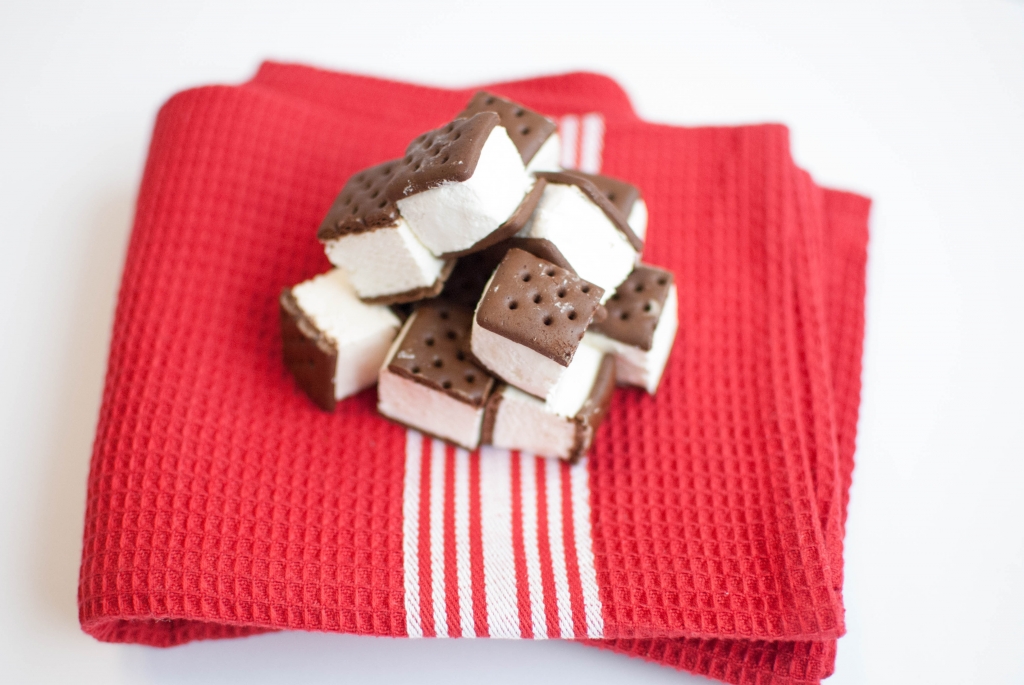 ice cream sandwiches on a red towel