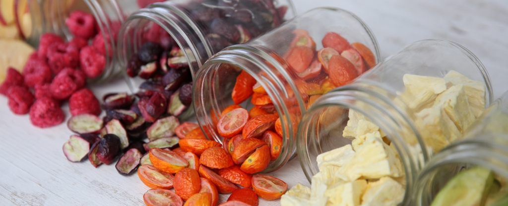 freeze dried food spilling out of jars