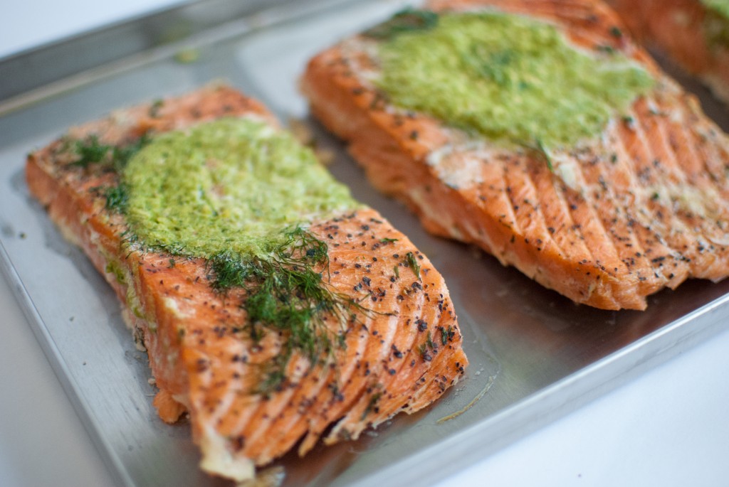 salmon fillets on a freeze dryer tray