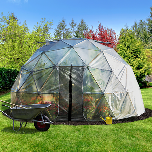 16ft Geodesic Greenhouse in a Backyard