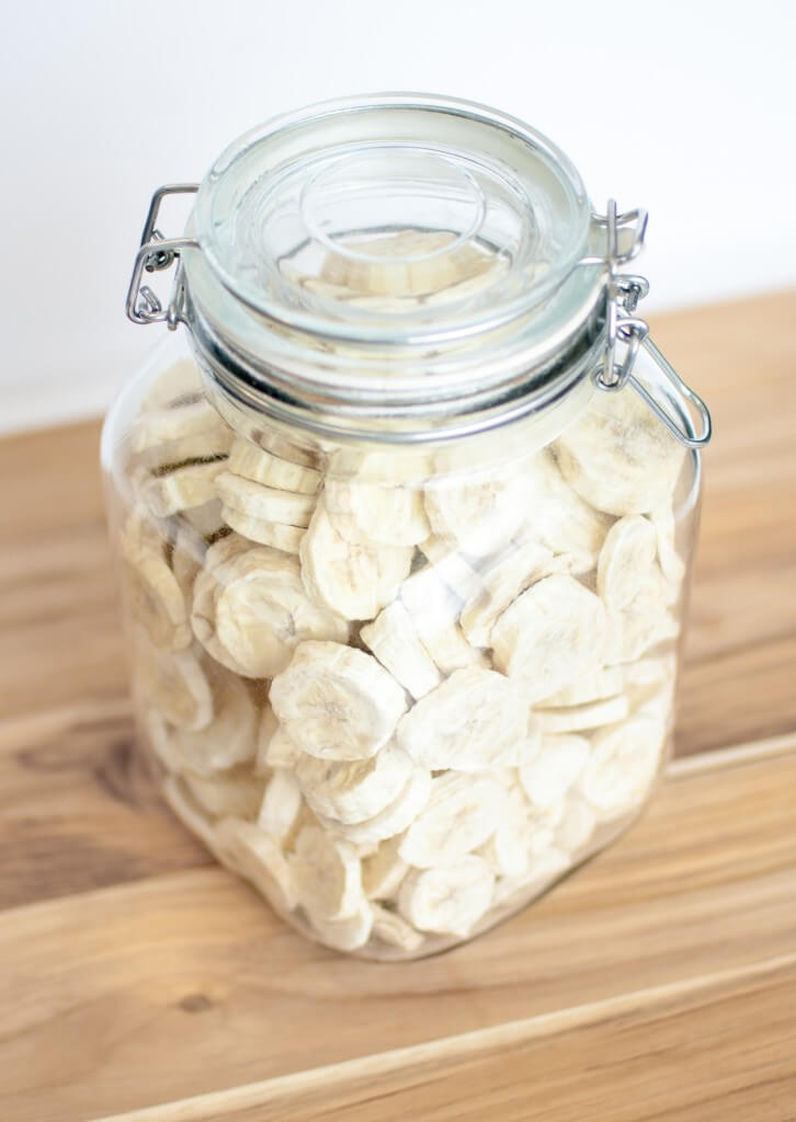 freeze dried banana slices in a jar