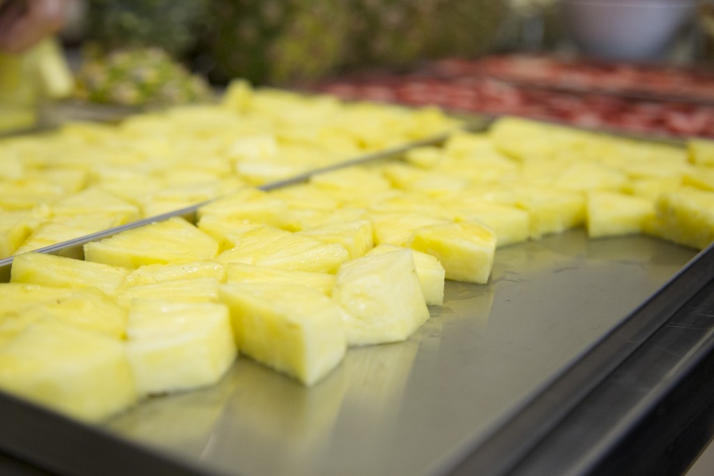 pineapples on a freeze dryer tray