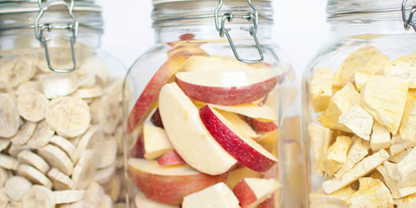 jars of freeze dried bananas , apples, and pineapple