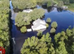 aerial view of a flooded house