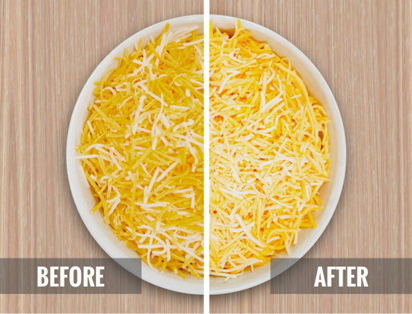 before and after freeze dried cheese