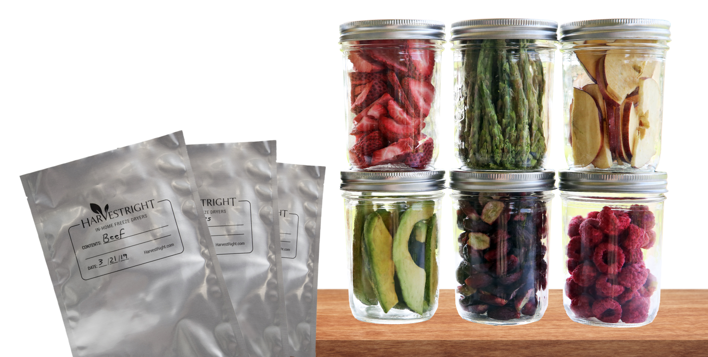 freeze dried food in mylar bags and jars