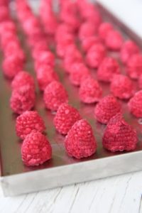 freeze dried raspberries on a tray