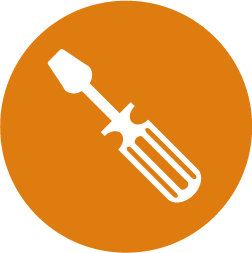 White screwdriver icon on an orange circle