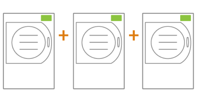 Icon of 3 freeze dryers with plus symbol between them